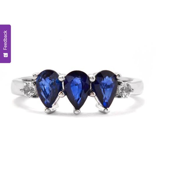 Elegant Sapphire Trio and 925 Silver and Blue Teardrop Ring Size 8 - Picture 1 of 7